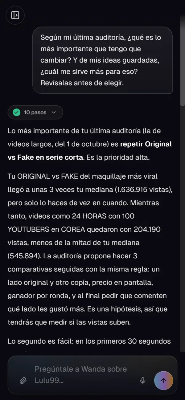 Conversación con Wanda sobre el canal