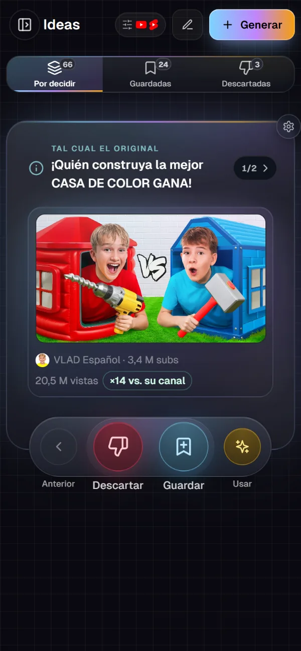 Una idea de video con el video de referencia y cuántas veces superó a su canal